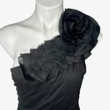 WYATT One Shoulder Rosette Bodycon Mini Dress Size M Black‎ Ruched Toga Photo 0