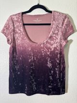 American Eagle Outfitters Size S Crushed Velvet Ombre Pink Purple Scoop Neck Top Photo 0