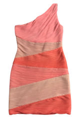 BCBGMAXAZRIA Womens One Shoulder Dress‎ Pink Ombre Pleated Party Dress Large Photo 0