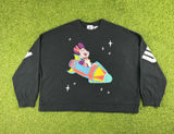 Disney Mouse Black crewneck sweatshirt featuring Minnie Mouse in a rocket ship with stars. Photo 0
