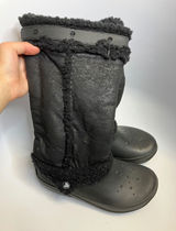 Crocs Winter Boots Women Size 9 Black Good Faux Fur Lined Tall Mid-Calf Boots Photo 0