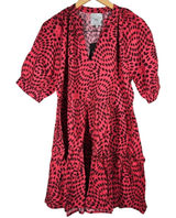 AREA STARS Red Black‎ Polka Dot Tiered Midi Dress Womens Size L Cotton V Neck Photo 0