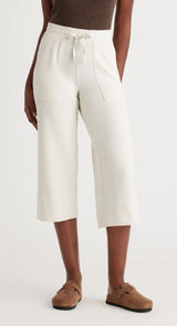 Quince S Small SuperSoft Fleece Cropped Wide Leg Pants Drawstring Off-White Photo 0