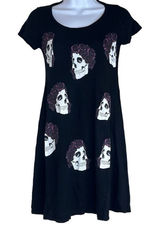 Lauren Moshi XS Skull Roses Tunic Top Black Day of The Dead Halloween‎ Oversized Photo 0