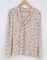 Ann Taylor LOFT Blouse Womens L Tie-Neck Polka Dot Cream Black Long Sleeve Exc Photo 0
