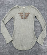 We The Free Free People Thermal Henley Top Olive Green Waffle Knit XS Boho Photo 0