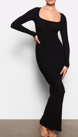 SKIMS Soft Lounge Ribbed Stretch-Modal Maxi Dress Onyx Black Size Small Photo 0