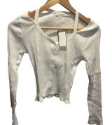 Lush Off White Ribbed Knit Cutout Shoulder Button Front Cardigan Y2K New S‎ Photo 0