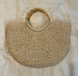 Woven Natural Straw Tote with Bamboo Circle Handles Photo 0