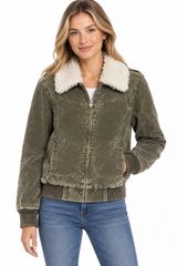 BNCI Olive Green Sherpa Collar Women's Corduroy Jacket Size Medium Photo 0