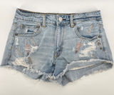 American Eagle Feather Embroidered Shorts Womens 6 Hi Rise Distressed Denim Photo 0
