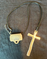 NWT Large Silver Cross Necklace on leather cord Photo 0