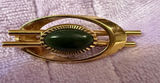 Vintage Mid-Century Modern Gold Tone Oval Brooch with Green Cabochon Photo 0