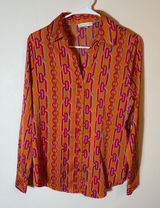 Maison d'Amelie Chain Print‎ Blouse Top Orange Pink Long Sleeve Size Small Photo 0