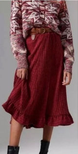 Anthropologie Pauline Midi Sweater Skirt Ruffle Hem XS Photo 0