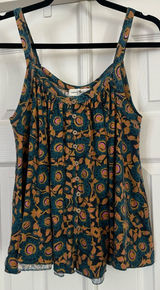 Natural Life Relaxed Button Down Tank Top Teal Dahlia Floral Boho Size S Photo 0