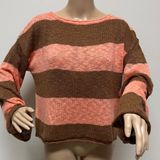 True Craft Brown & Orange Wide Striped Wide Bell Sleeve Cropped Sweater size M Photo 0