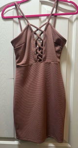 Bozzolo Ribbed Bodycon Mini‎ Dress - Mauve Criss-Cross Front (Small) Photo 0