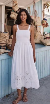 New Marine Layer Selene Embroidered Eyelet Maxi Dress White Size S Pockets Photo 0