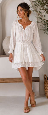 PAOLITA Eyelet Tiered Long-Sleeve Mini Dress Photo 0