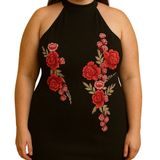 NWT Symphony Plus Dress Black‎ Floral Embroidered Halter Bodycon Cocktail 1XL Photo 0