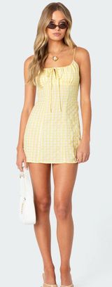 Edikted Gingham Yellow Dress Photo 0