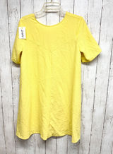 Frnch Dress Women Size M/L Yellow Crepe Round Neck‎ Short Sleeve Shift Mini Sun Photo 0