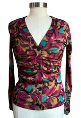 Y2K New York & Company Floral Cinched Waist Long Sleeve Blouse‎ Size Small Photo 0