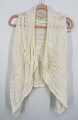 Skies Are Blue Women Ivory XS Crochet Open Cardigan Vest Sleeveless Boho Hippie Photo 0