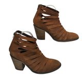 Free‎ People Womens Sz 40 Brown Strappy Leather Cutout Heeled Booties Block Heel Photo 0