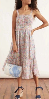 Loveshackfancy Tove Sleeveless Floral Midi Dress Buttons Pockets Cotton Sz 6 Photo 0