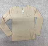 A New Day Womens XL Cream Ribbed Knit Long Sleeve Square Neck Top NWT Photo 0