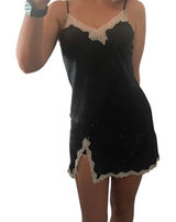 Victoria's Secret Satin Slip Dress Cami Floral Lace Slit Black White M Photo 0