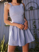FREE PEOPLE Blue Free-Est Va Va Volume Mini Dress Feminine Open‎ Back Photo 0