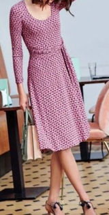 Boden‎ Silvia Long Sleeve A-line Faux Tie Wrap Dress Pink 14L Tall Geometric Photo 0