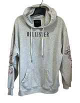 Hollister California Graphic Hoodie Floral Sleeve‎ Embroidery Gray Pullover M Photo 0