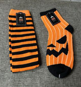 Pack of 2 Womens Halloween Socks Striped and Jack O Lantern Orange Black Photo 0