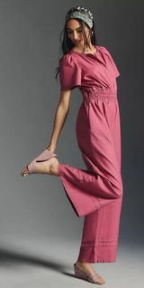 Anthropologie Somerset Jumpsuit Small Pink Full Length Short Sleeve Wide‎ Leg Photo 0
