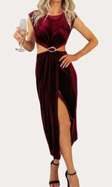 D.ARK Dress Velvet Cutout Burgundy Gold Hardware Midi M NWOT Aesthetic Photo 0
