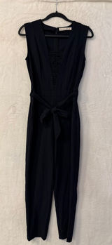 Abercrombie & Fitch Black Lace Inset V-Neck Sleeveless Belted Jumpsuit Size 0 Photo 0