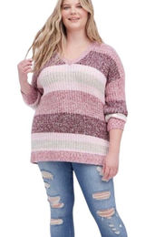 Torrid Pullover‎ Slouchy V-Neck Tunic Sweater Chunky pink ombre Stripe M/10/00 Photo 0
