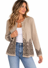 100% Cashmere Charter Club Lace Print Cardigan Sweater XL Tan Button Front Knit Photo 0