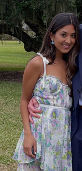 Floral Tie-Shoulder Sundress in Pastel Lavender & Green Photo 0