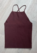 Zara Ribbed Strappy Halter Tank - Burgundy Photo 0
