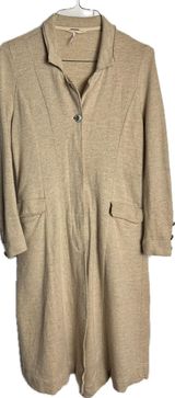 Free People Coat Wool Jacket Topper Long Boho Hippie Winter Button Tan Womens M Photo 0