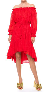 NEW Meghan LA Keiko Swiss Dot Midi Dress Sizes XL Cherry Red Chiffon Photo 0