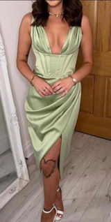 HOUSE OF CB FAYE PISTACHIO SATIN CORSET MIDI DRESS NWOT size‎ XS Photo 0