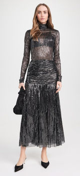 Sabina Musayev Lolite Drop Waist Sparkly Midi Skirt in Black Size X-Small Party Photo 0