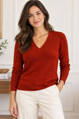 Banana Republic Italian cashmere orange V-neck sweater Small preppy fall Photo 0