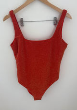 Aerie‎ Real Good Red Gold Shimmer One Piece Cheekiest Swimsuit XL Square Neck Photo 0
